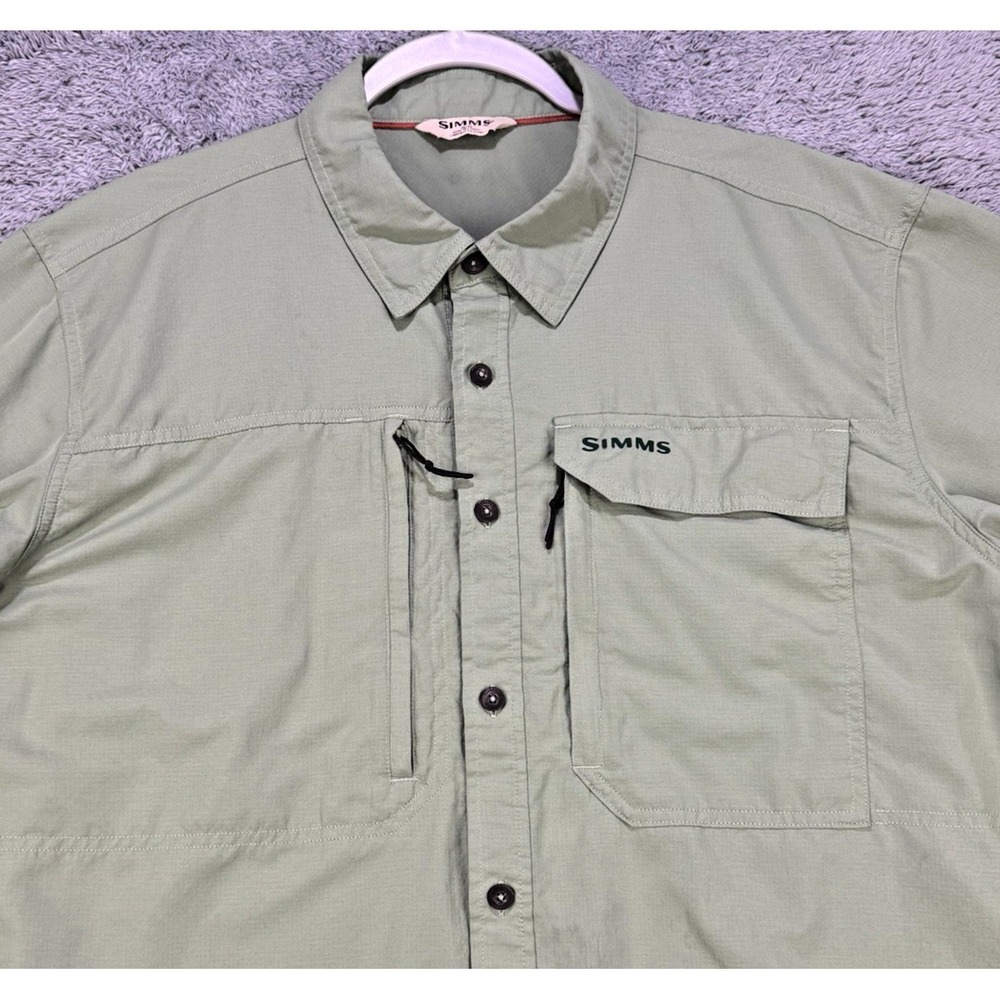 Simms Shirt Men's Size XL Outdoor Fishing Button Down Micro Cloth Zip Pockets